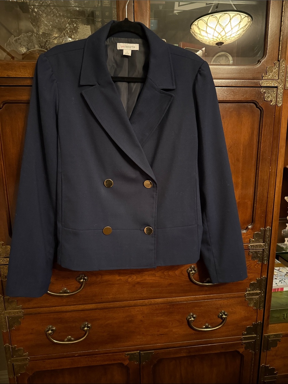Liz Claiborne Navy Double-Breasted Blazer with Gold Buttons